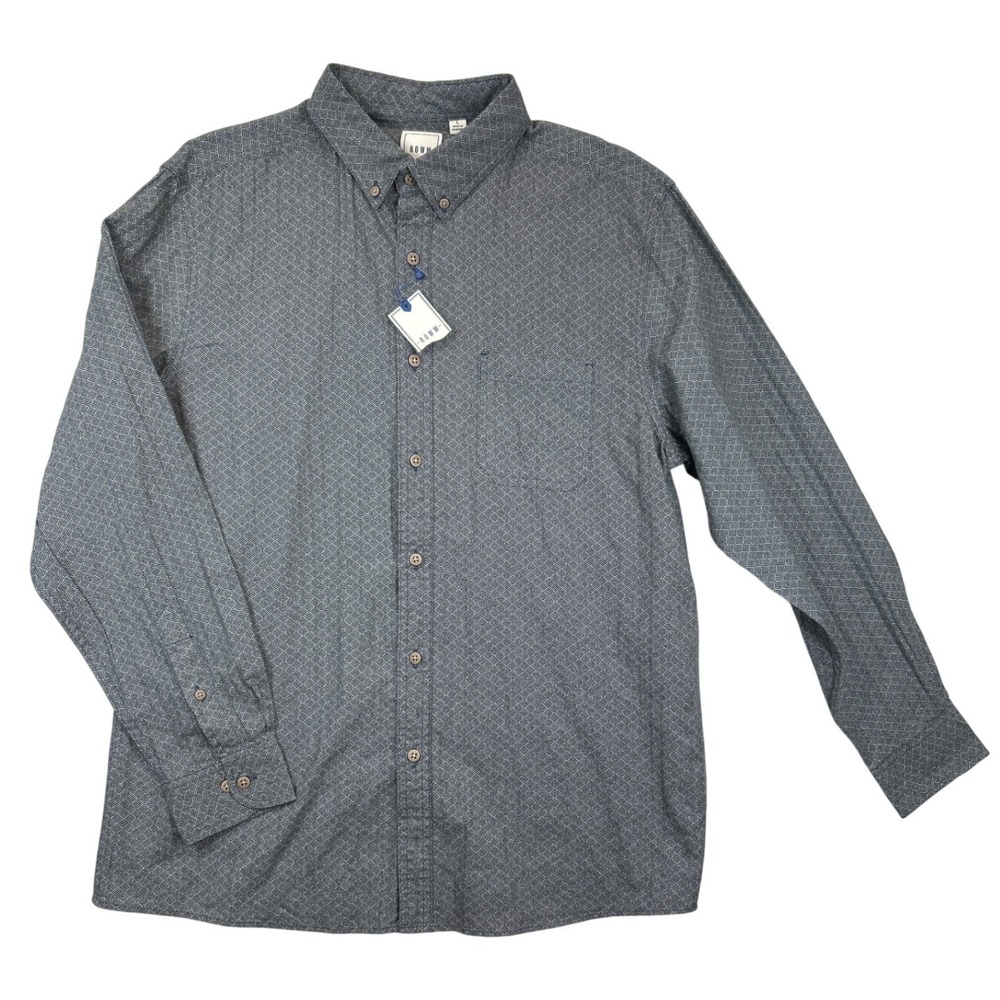 ROWM Shirt Mens L Gray Geometric Print‎ Button Down Long Sleeve NWT